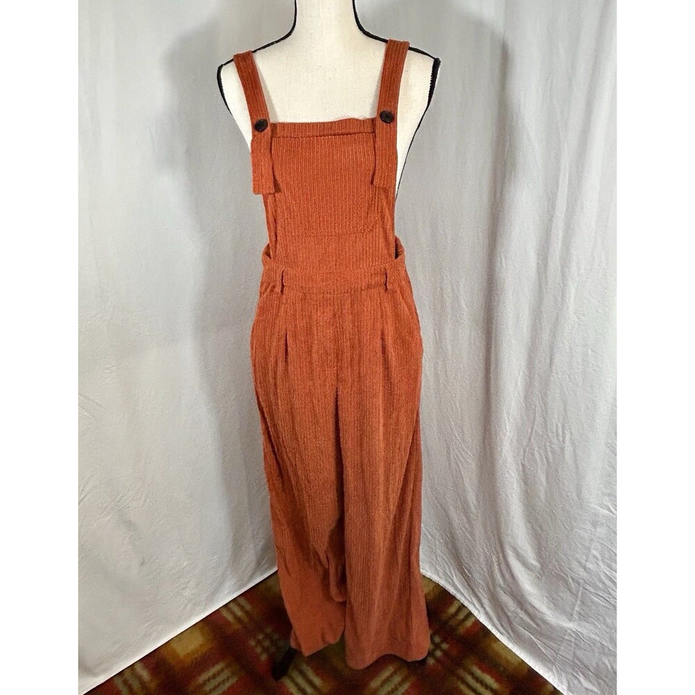 Cider Rust Orange Corduroy Wide Leg Overalls Jumpsuit Womens Size M Square Neck